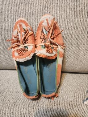 Meher Kakalia Totem Orange Suede Tassel Moccasin Loafers for Women